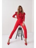 Classic trousers with a belt, red 50160 - Online store - Boutique